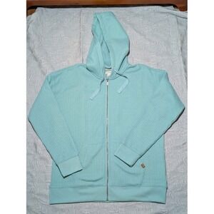L.L.Bean Aqua Waffle Knit Zip Hoodie Jacket Women's M Full Zip Lightweight